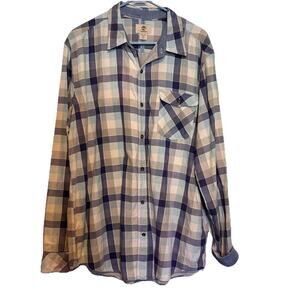Timberland Mens Blue Gray White Cotton Button Down Shirt Pockets XL Western